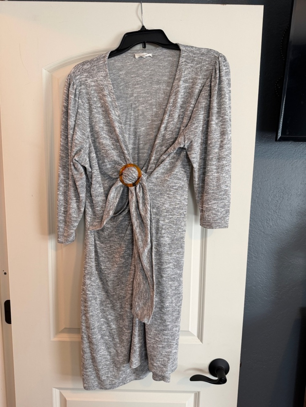 Gray Knit Cross Cinch Dress with Tortoiseshell Ring - Maurice’s